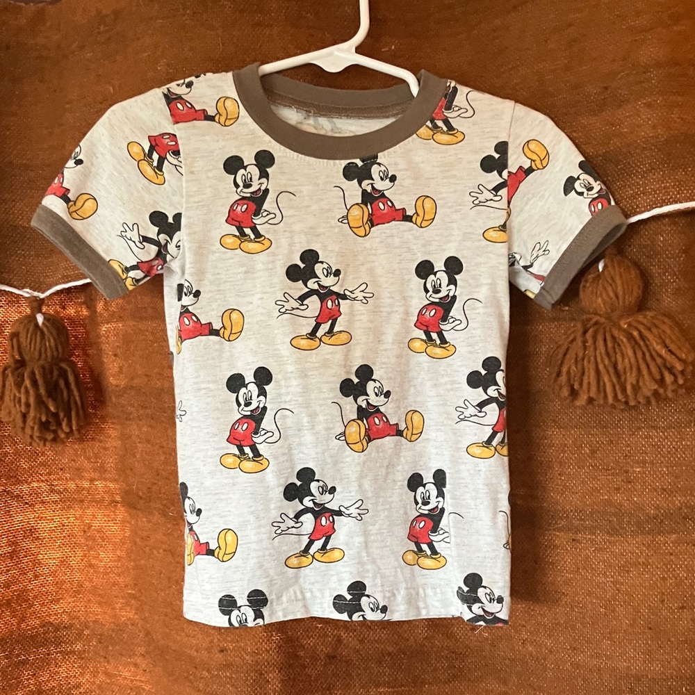 Disney Short Sleeve Mickey Mouse Tee - Gray with Red & Yellow Print